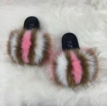 Load image into Gallery viewer, Fur Slides- Pink Brown and White - Chrissvonne