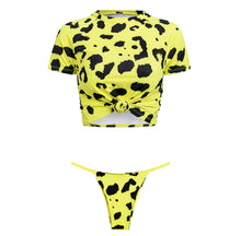 Load image into Gallery viewer, Swimsuit- Leopard Knotted Crop Top Thong Bikini
