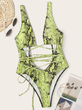 Load image into Gallery viewer, Swimsuit- Lime Green 1 Piece Snake Skin
