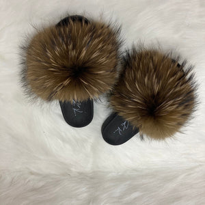 Fur Slides- Dark Brown