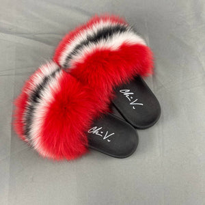 Fur Slides- Red black and White