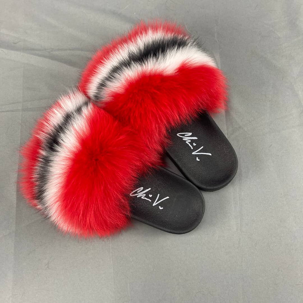 Fur Slides- Red black and White