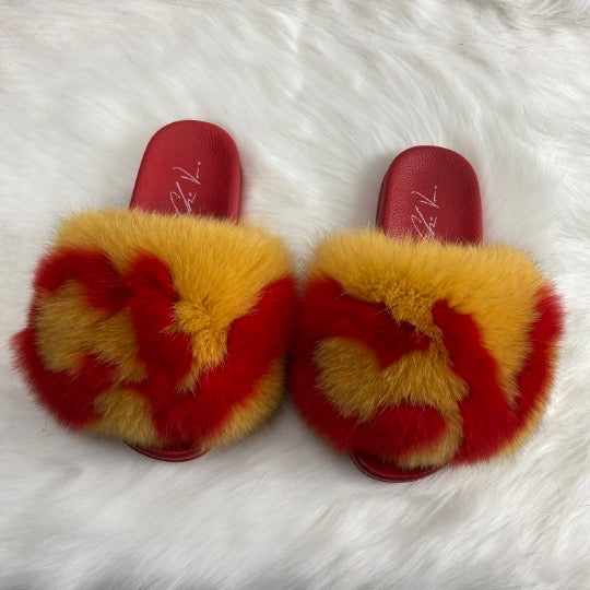 Fur Slides- Red and Gold CV