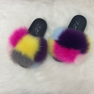 Fur Slides- Pink Yellow and Purple