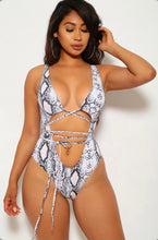 Load image into Gallery viewer, Swimsuit- White and Black 1 Piece Snake Skin
