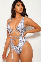 Load image into Gallery viewer, Swimsuit- White and Black 1 Piece Snake Skin
