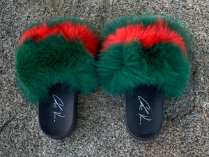 Fur Slides- Red and Green