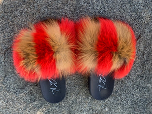 Fur Slides- Brown and Red