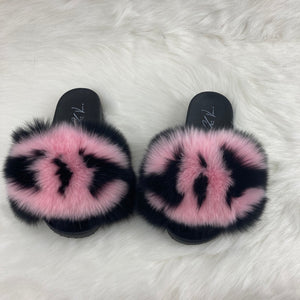 Fur Slides- Pink and Black