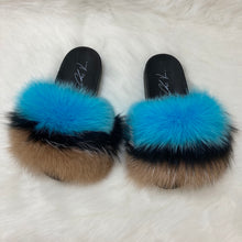 Load image into Gallery viewer, Fur Slides- Teal Black and Brown
