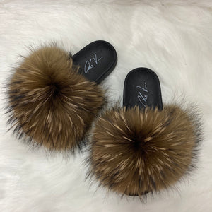 Fur Slides- Dark Brown