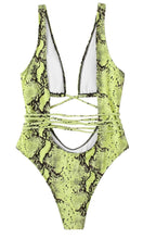 Load image into Gallery viewer, Swimsuit- Lime Green 1 Piece Snake Skin
