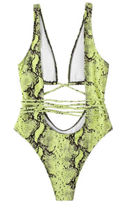 Swimsuit- Lime Green 1 Piece Snake Skin