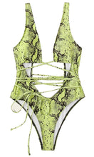 Load image into Gallery viewer, Swimsuit- Lime Green 1 Piece Snake Skin
