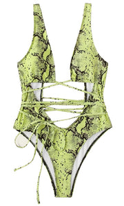 Swimsuit- Lime Green 1 Piece Snake Skin